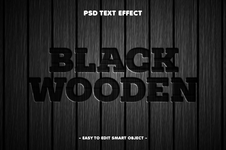 PSD efecto de texto editable de madera negra de deboss