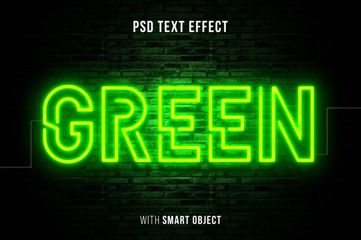 PSD efecto de texto editable de neón verde