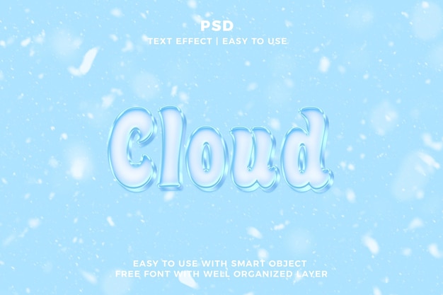 Efecto de texto editable en nube 3D estilo psd con fondo