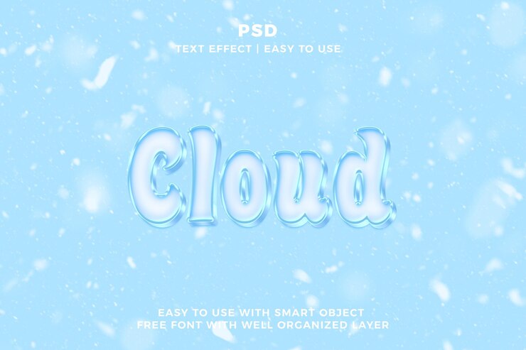 PSD efecto de texto editable en nube 3d estilo psd con fondo