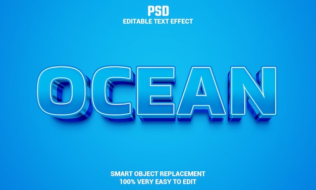 Efecto de texto editable ocean 3d con fondo psd premium