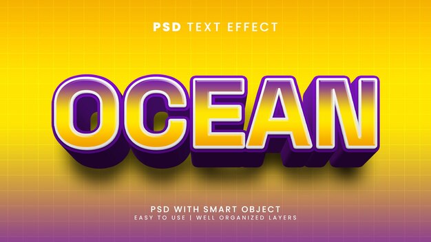 Efecto de texto editable Ocean 3d con naturaleza y estilo de texto de onda