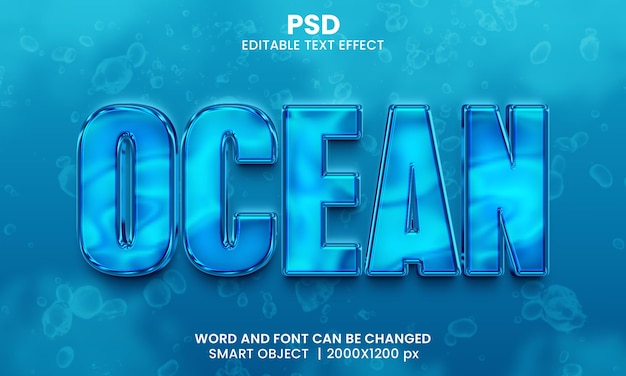 PSD efecto de texto editable ocean 3d premium psd con fondo