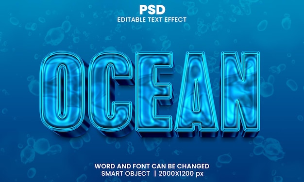 PSD efecto de texto editable ocean 3d premium psd con fondo