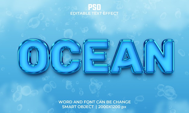 Efecto de texto editable Ocean 3d Premium PSD con fondo