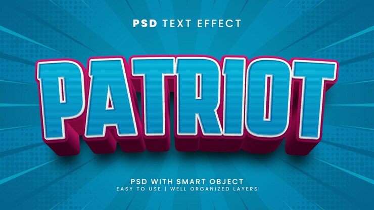 PSD efecto de texto editable patriot 3d con libertad y estilo de texto conmemorativo