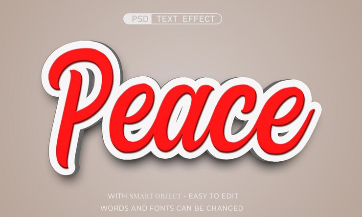 PSD efecto de texto editable de paz estilo 3d