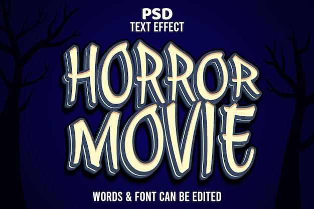 El efecto de texto editable de la película de terror es un dibujo animado de estilo 3D.