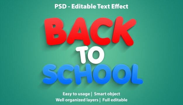 PSD efecto de texto editable premium de regreso a la escuela