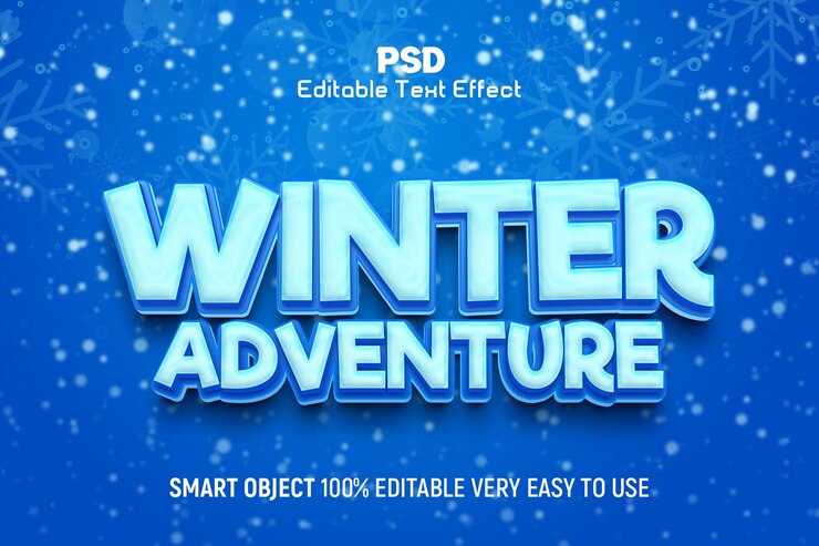 PSD efecto de texto editable psd estilo 3d de aventura de invierno