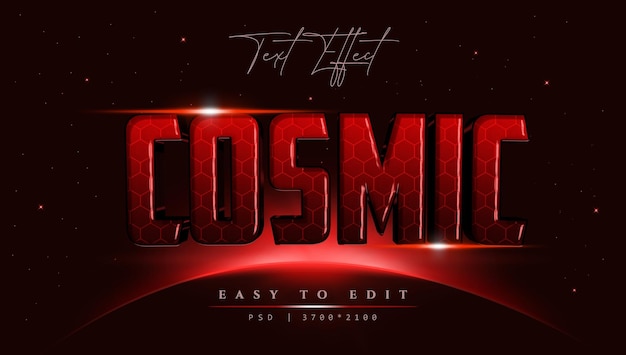 Efecto de texto editable PSD de estilo espacial degradado rojo 3D cósmico