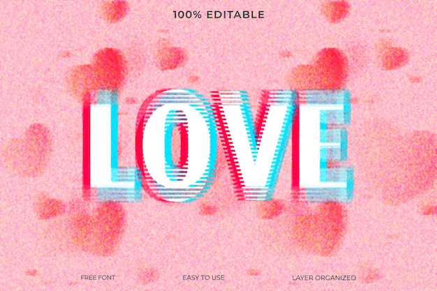Efecto de texto editable de PSD Love Glowing