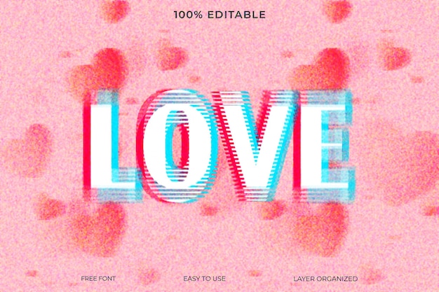 PSD efecto de texto editable de psd love glowing