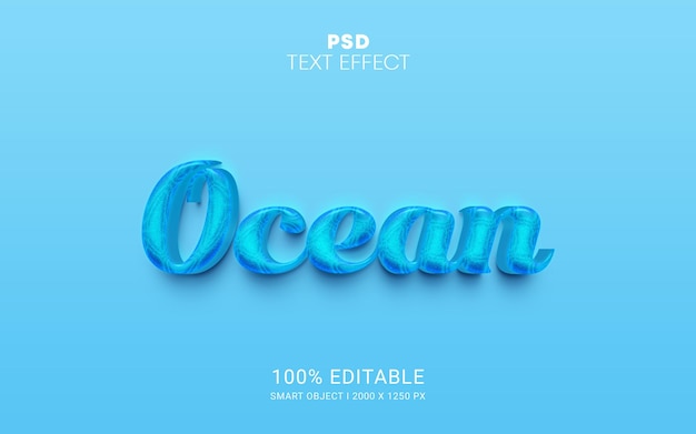 Efecto de texto editable PSD océano Diseño vectorial premium