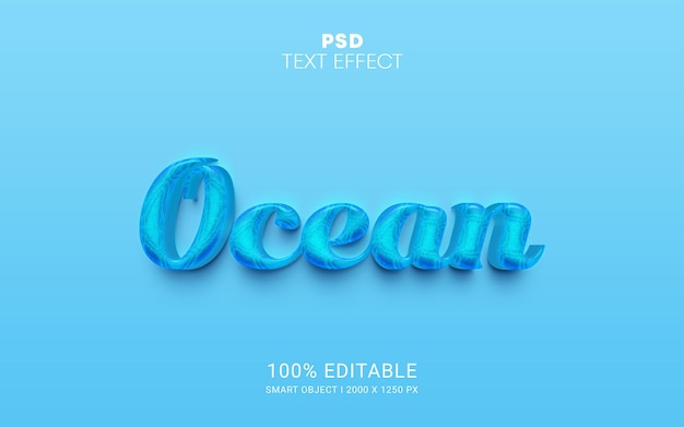 Efecto de texto editable psd océano diseño vectorial premium