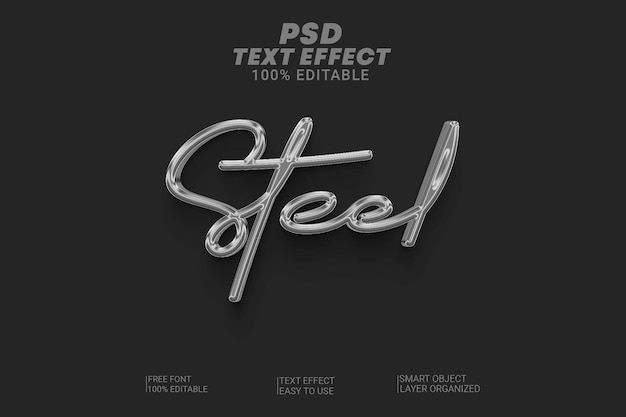 Efecto de texto editable PSD Premium de acero