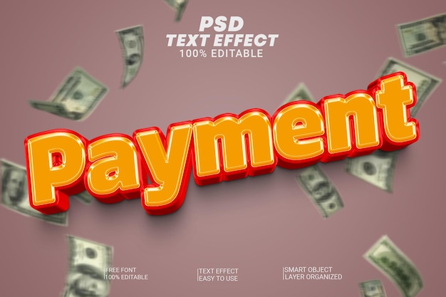 Efecto de texto editable PSD Prima de pago