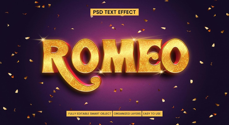 PSD efecto de texto editable de psd romeo 3d