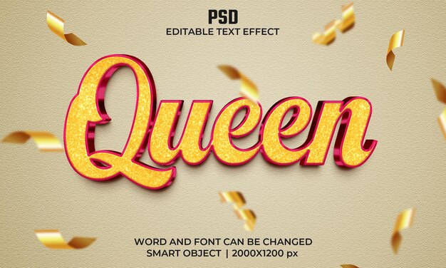 Efecto de texto editable Queen 3d Premium Psd con fondo