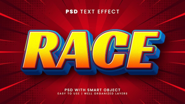 Efecto de texto editable Race 3d con velocidad y estilo de texto para niños