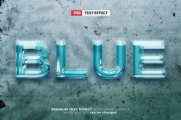 Efecto de texto editable realista 3d líquido de lujo azul