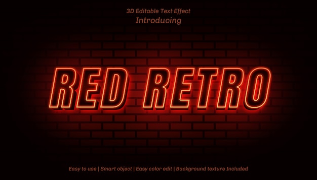 Efecto de texto editable retro rojo 3D