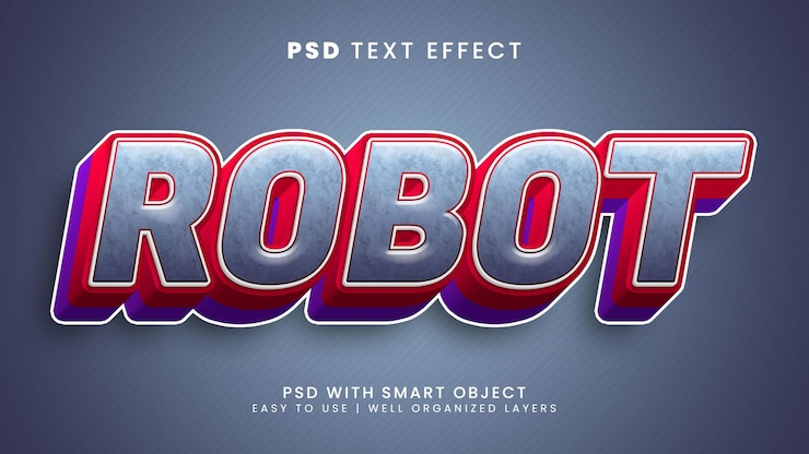 PSD efecto de texto editable robot con estilo de texto simple y futurista