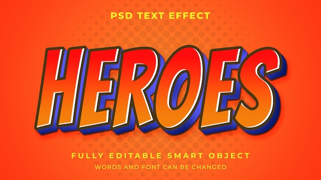 PSD efecto de texto editable de super heroes