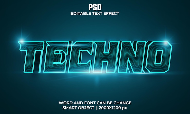 PSD efecto de texto editable techno 3d psd premium con fondo