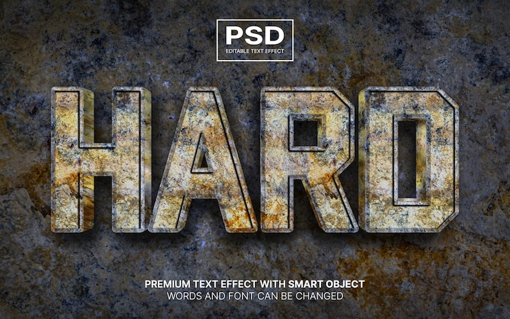 PSD efecto de texto editable de textura de piedra 3d