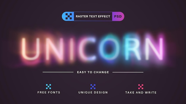 Efecto de texto editable de unicornio, estilo de fuente