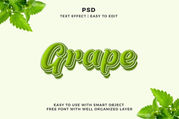 Efecto de texto editable de uva 3D estilo psd con fondo
