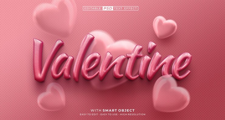 PSD efecto de texto editable de valentine con un aspecto texturizado en las letras