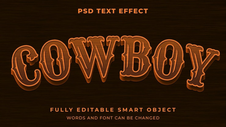 PSD efecto de texto editable de vaquero de madera