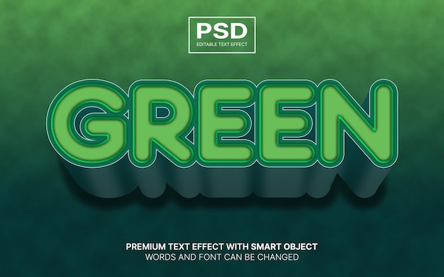 Efecto de texto editable verde 3d
