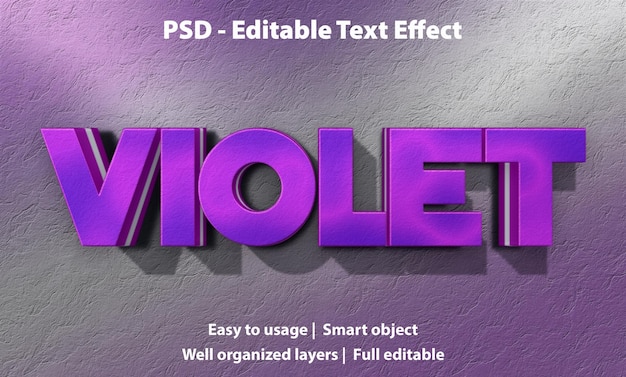 PSD efecto de texto editable violeta premium