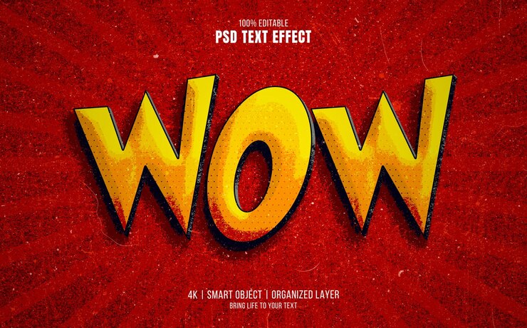 PSD efecto de texto editable de wow cómico