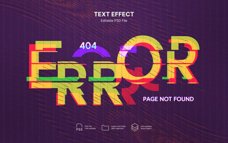 PSD efecto de texto de error 404