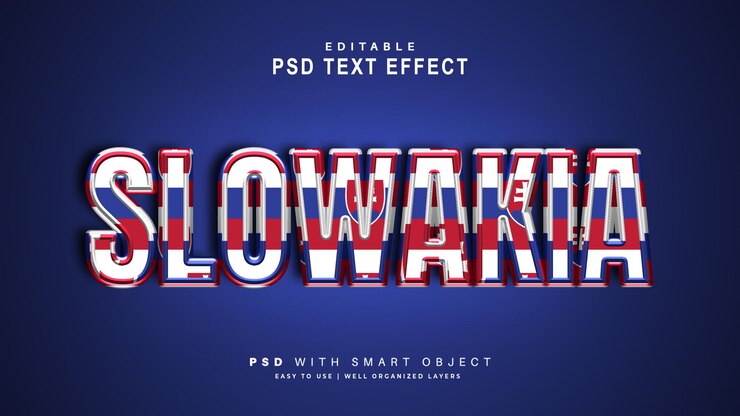 PSD efecto de texto de eslovaquia. objeto inteligente de texto editable