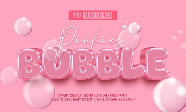 Efecto de texto de estilo 3D de burbuja PSD editable