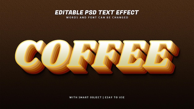 PSD efecto de texto de estilo 3d de café editable