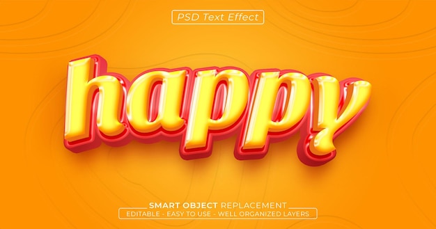 PSD efecto de texto de estilo 3d editable brillante feliz