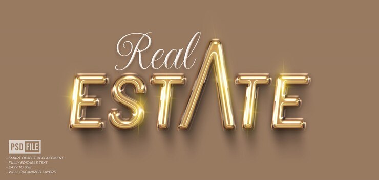 PSD efecto de texto de estilo 3d editable de texto inmobiliario