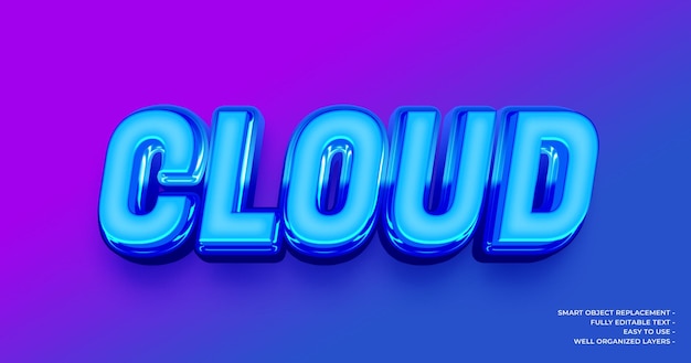 PSD efecto de texto de estilo 3d editable de texto en la nube