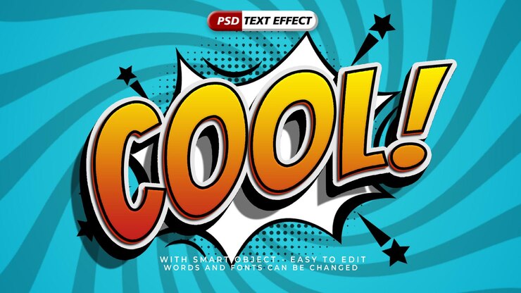 PSD efecto de texto de estilo 3d de estilo de expresión cómica genial