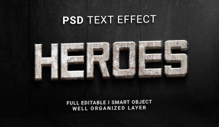 PSD efecto de texto de estilo 3d de héroes