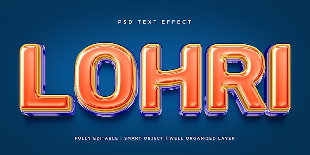 Efecto de texto de estilo 3d lohri