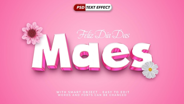 PSD efecto de texto de estilo 3d de madres felices con flores realistas