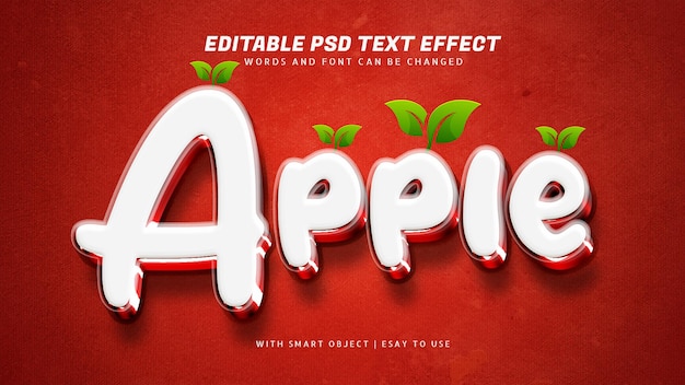 PSD efecto de texto de estilo 3d de manzana roja editable