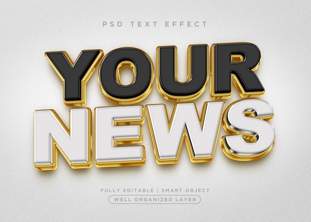 efecto de texto de estilo 3d de noticias